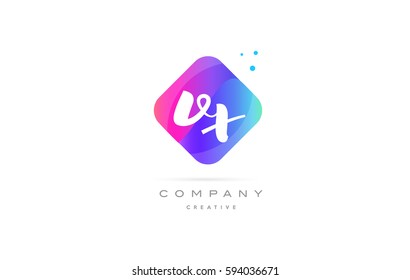 vx v x  pink blue rhombus abstract 3d alphabet company letter text logo hand writting written design vector icon template 