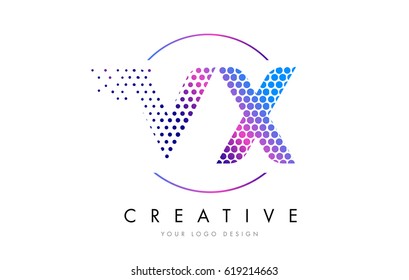 VX V X Pink Magenta Dotted Bubble Letter Logo Design. Dots Lettering Vector Illustration