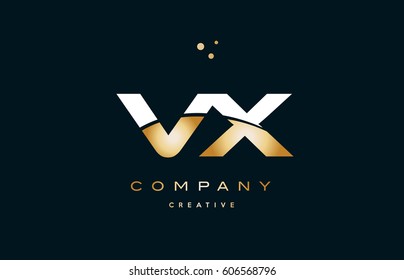 vx v x  white yellow gold golden metal metallic luxury alphabet company letter logo design vector icon template