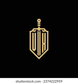 VX vintage shield and sword initial logo in high quality professional design that will print well across any print media