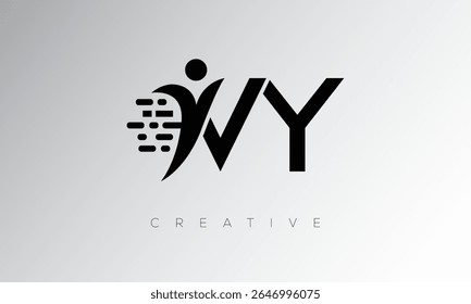 VY Creative Digital Monogram Logo - Futuristisches Briefmarkendesign mit menschlicher Form, Pixelbewegung und minimalem Tech-Stil für innovative Markenidentität