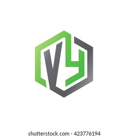 VY initial letters looping linked hexagon logo black gray green