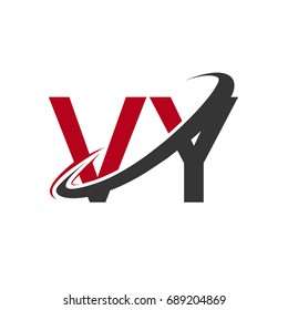 VY initial logo company name colored red and black swoosh design, isolated on white background. vector logo for business and company identity.