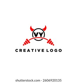 VY initial monogram for fitnes or gym logo with devil style design