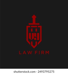 VY initial monogram for law firm with sword and shield logo image