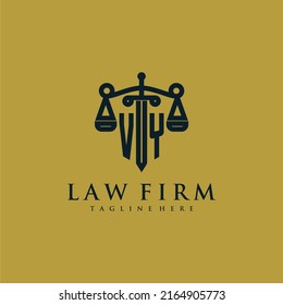 VY initial monogram for lawfirm logo with sword and scale