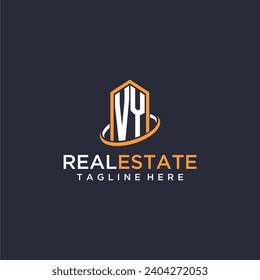 Logotipo inicial de VY monograma inmobiliario con diseño de edificio vectorial