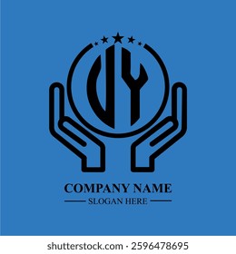 VY initials held within hands, symbolizing trust and protection. The circle represents unity, while stars highlight excellence and ambition.