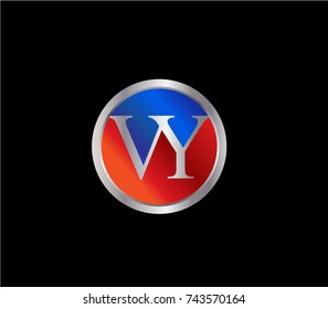 VY Letter logo Design in a circle. Blue Red and silver colored