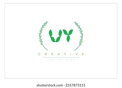 VY letters eco logo with leaf. Fresh nature and healthy leaf logo design.