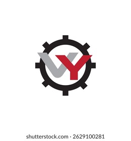 VY logo with gear, VY or YV monogram logo, VY letter logo
