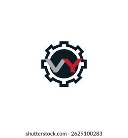 VY logo with gear, VY or YV monogram logo, VY letter logo