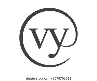 VY logo from two letter with circle shape email sign style. V and Y round logotype of business company for brand identity.