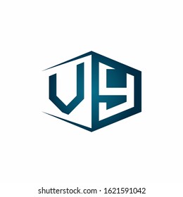 VY monogram logo with hexagon shape and negative space style ribbon design template