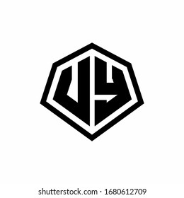 Logotipo de monograma VY con forma hexagonal y plantilla de diseño de estilo redondeado de línea aislada en fondo blanco