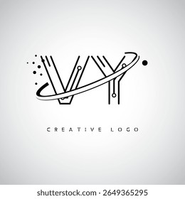 Logotipo de Monograma de Órbita VY - Marca de Letra Mínima Futurista com Linha de Arte Circular, Pontos Inspirados na Tecnologia e Conceito de Movimento Espacial para Identidade de Marca Moderna