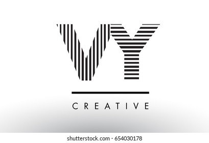VY V Y Black and White Letter Logo Design with Vertical and Horizontal Lines.