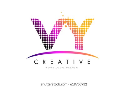 VY V Y Dots Letter Logo Design with Magenta Bubble Circles and Swoosh