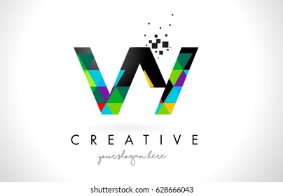 VY V Y Letter Logo with Colorful Vivid Triangles Texture Design Vector Illustration.