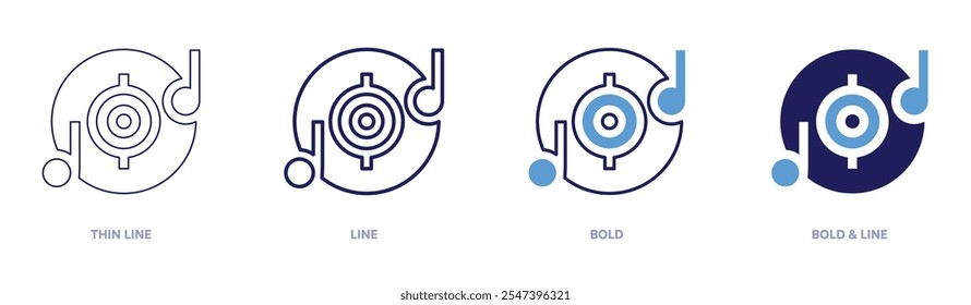 Vynil icon in 4 different styles. Thin Line, Line, Bold, and Bold Line. Duotone style. Editable stroke.