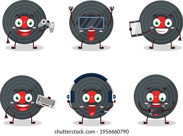 Vynil record cartoon character are playing games with various cute emoticons