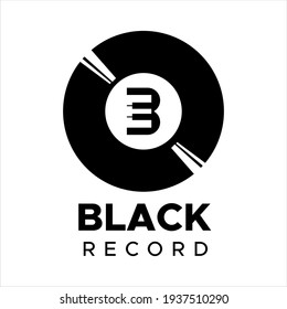 Vynil-Schallplatte und Klavier mit Buchstabe B. Design-Idee für schwarze Schallplatten-Logo für Unternehmen und Website