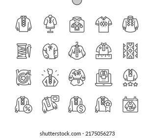 Vyshyvanka. Ukrainian traditional embroidered clothes. Vyshyvanka day. Pixel Perfeact Vector Thin Line Icons. Simple Minimal Pictogram