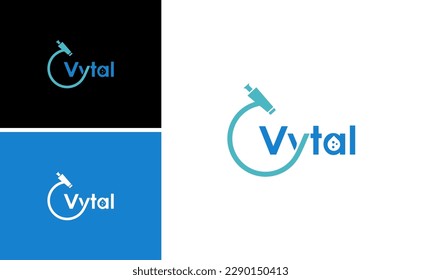 vytal letter with microscope observe logo design 