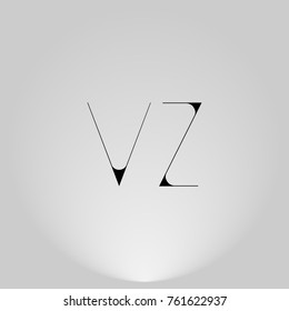 VZ Black thin minimalist LOGO Design with Highlight on Gray background.