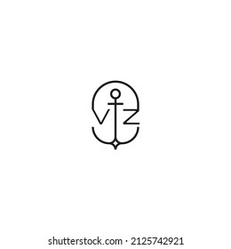 VZ creative letter logo design in anchor concept with high quality professional design that will print well across any print media