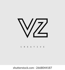 Logotipo de letra creativa de VZ: monograma de línea mínima en negro para un diseño de identidad de marca moderno.