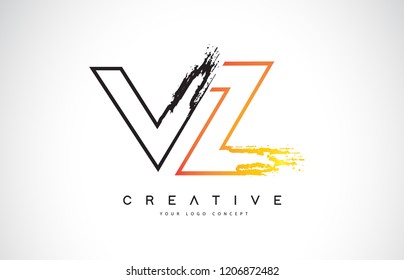 VZ Creative Modern Logo Design Vetor with Orange and Black Colors. Monogram Stroke Letter Design.