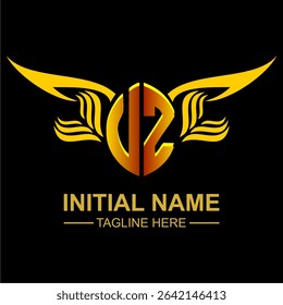 VZ Golden Wing Emblem Logo with elegant gold wings, sleek and modern design. Ideal for branding, creative projects, luxury businesses, or artistic ventures.