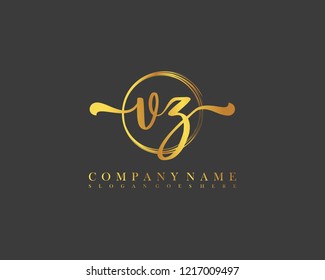VZ initial handwriting logo circle template vector