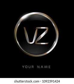 VZ initial letters with circle elegant logo golden silver black background