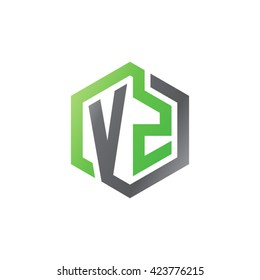 VZ initial letters looping linked hexagon logo black gray green