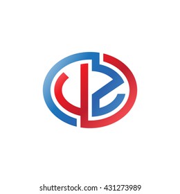 VZ initial letters looping linked ellipse logo red blue