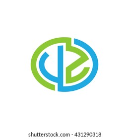 VZ initial letters looping linked ellipse logo blue green