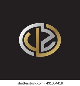 VZ initial letters looping linked ellipse elegant logo golden silver black background