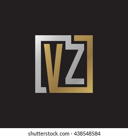 VZ initial letters looping linked square elegant logo golden silver black background