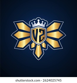 VZ initial letters monogram logo for gaming with shield and eagle wing