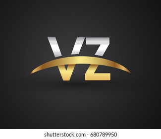 VZ initial logo company name colored gold and silver swoosh design. vector logo for business and company identity.

