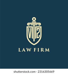 Monograma inicial de VZ para bufete de abogados con imagen del logo de la espada y el escudo