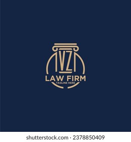 Monograma inicial VZ para bufete de abogados con línea de círculo creativo