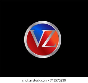 VZ Letter logo Design in a circle. Blue Red and silver colored