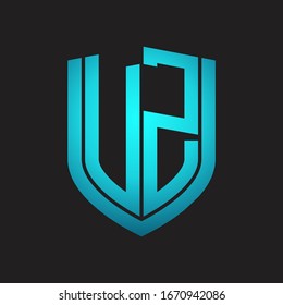 VZ Logo monogram with emblem shield design isolated with blue colors on black background