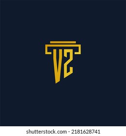 Logotipo inicial del monograma VZ para la firma de abogados con diseño de hitos