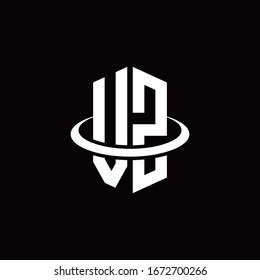 Logotipo de monogramo VZ en forma de hexágono y rodeado por un anillo