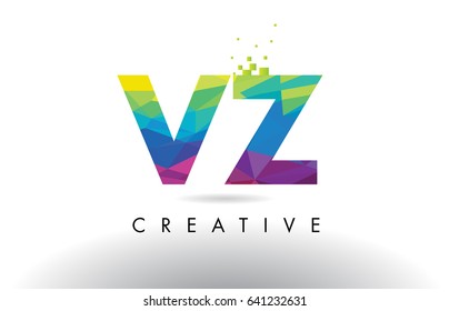 VZ V Z Colorful Letter Design with Creative Origami Triangles Rainbow Vector.