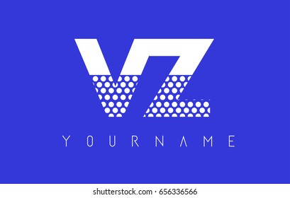 VZ V Z Dotted Pattern Letter Logo Design Vector with Blue Background.